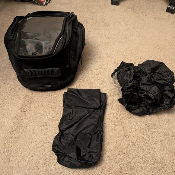 Motorcycle Tank Bag Expandable Cortech Super 2.0 18L Black Waterproof Cover EUC - Picture 1 of 8